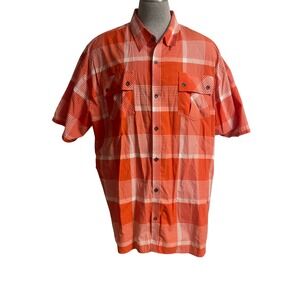 Ablanche New York Short Sleeve Button Down Orange Plaid Shirt Men's 6XL